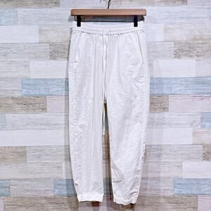 J CREW Linen Cotton Drawstring Ankle Pants White Mid Rise Straight Leg Womens 00